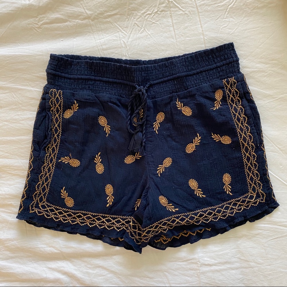 Navy pineapple printed cloth shorts from J Crew
